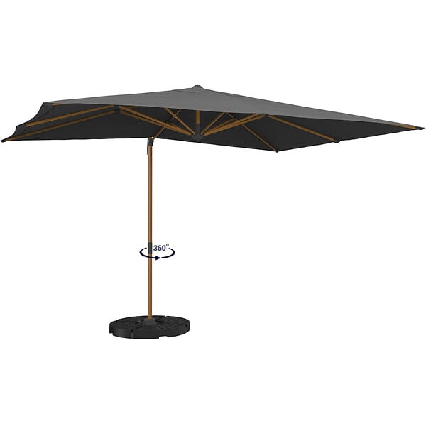 ID MARKET - Parasol déporté inclinable rotatif 360 CALVI mat effet bois et toile grise 3X4M avec housse - large