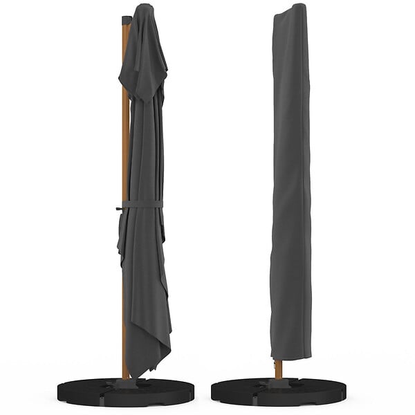 ID MARKET - Parasol déporté inclinable rotatif 360 CALVI mat effet bois et toile grise 3X4M avec housse - large