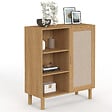 ID MARKET - Buffet d'appoint 3 étagères et placard 70 cm ROBIN meuble de rangement bois et tissu effet lin - vignette