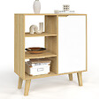 ID MARKET - Buffet d'appoint 3 étagères et placard 70 cm FINN blanc et bois façon hêtre - vignette