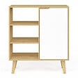ID MARKET - Buffet d'appoint 3 étagères et placard 70 cm FINN blanc et bois façon hêtre - vignette