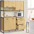 ID MARKET - Buffet casserolier de cuisine 140 cm DETROIT 5 portes + 3 tiroirs design industriel - vignette