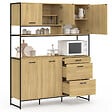 ID MARKET - Buffet casserolier de cuisine 140 cm DETROIT 5 portes + 3 tiroirs design industriel - vignette