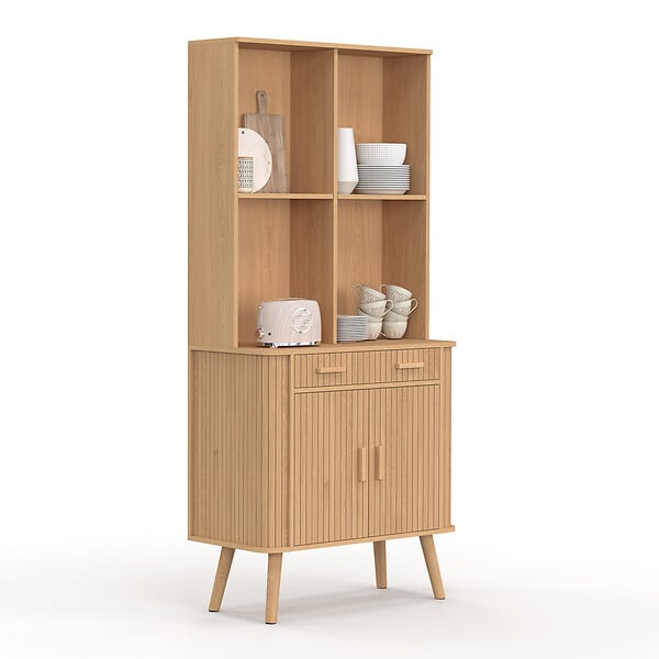 ID MARKET - Buffet de cuisine 80 CM ROMIE 2 portes + tiroir effet lattes tasseau de bois - large