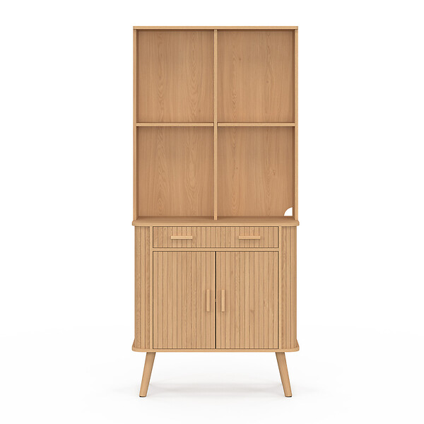 ID MARKET - Buffet de cuisine 80 CM ROMIE 2 portes + tiroir effet lattes tasseau de bois - large