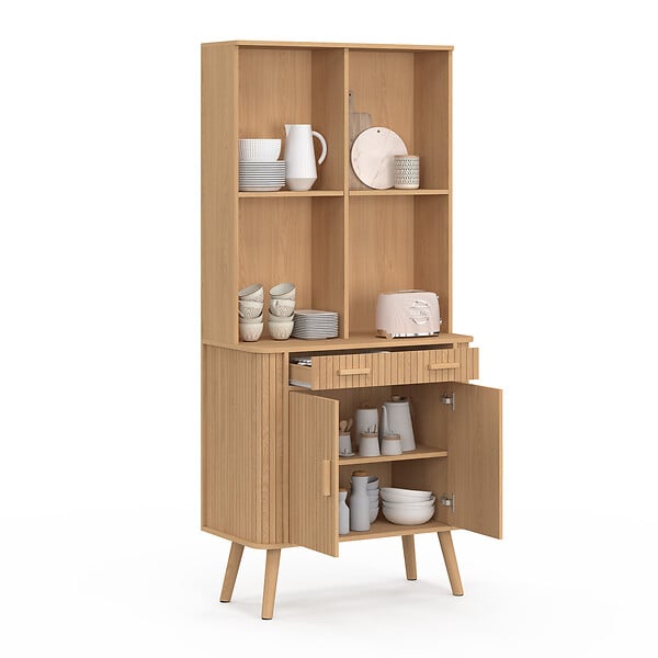 ID MARKET - Buffet de cuisine 80 CM ROMIE 2 portes + tiroir effet lattes tasseau de bois - large
