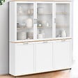 ID MARKET - Buffet vaisselier 160 cm VITO meuble de cuisine 6 portes blanc et bois - vignette