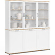 ID MARKET - Buffet vaisselier 160 cm VITO meuble de cuisine 6 portes blanc et bois - vignette