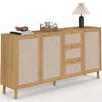 ID MARKET - Buffet 160 cm ROBIN 4 portes bois et effet lin - vignette