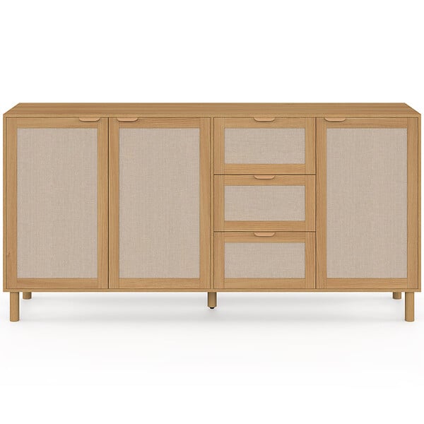ID MARKET - Buffet 160 cm ROBIN 4 portes bois et effet lin - large