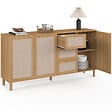 ID MARKET - Buffet 160 cm ROBIN 4 portes bois et effet lin - vignette