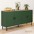 ID MARKET - Buffet 160 cm KELIA 4 portes vert kaki et plateau bois - vignette
