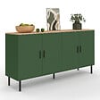 ID MARKET - Buffet 160 cm KELIA 4 portes vert kaki et plateau bois - vignette