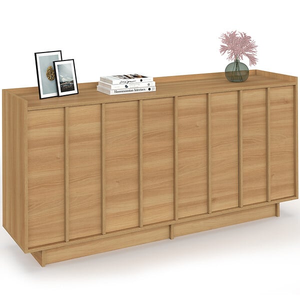 ID MARKET - Buffet 160 cm ROSIE 4 portes façon hêtre design minimaliste - large