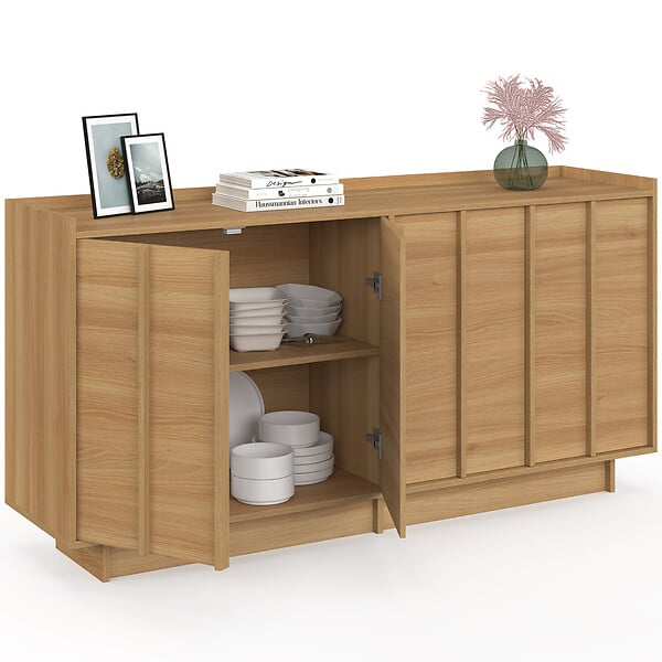 ID MARKET - Buffet 160 cm ROSIE 4 portes façon hêtre design minimaliste - large
