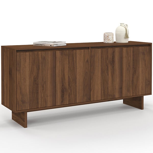 ID MARKET - Buffet 160 cm YURI 4 portes effet noyer - large