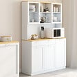 ID MARKET - Buffet de cuisine vitré 120 cm VITO 5 portes + 1 tiroir blanc et plateau façon hêtre - vignette