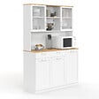 ID MARKET - Buffet de cuisine vitré 120 cm VITO 5 portes + 1 tiroir blanc et plateau façon hêtre - vignette
