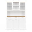 ID MARKET - Buffet de cuisine vitré 120 cm VITO 5 portes + 1 tiroir blanc et plateau façon hêtre - vignette
