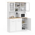 ID MARKET - Buffet de cuisine vitré 120 cm VITO 5 portes + 1 tiroir blanc et plateau façon hêtre - vignette
