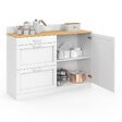 ID MARKET - Buffet bas de cuisine 120 cm casserolier VITO plan de travail H.83 cm 1 porte + 3 tiroirs blanc et plateau façon hêtre - vignette
