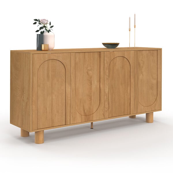 ID MARKET - Buffet 160 cm ARCHIE 4 portes design arche effet bois - large