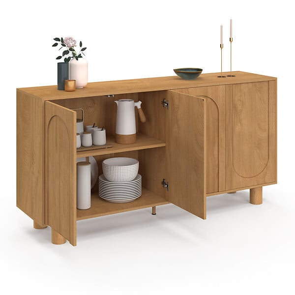 ID MARKET - Buffet 160 cm ARCHIE 4 portes design arche effet bois - large