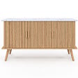 ID MARKET - Buffet 110 cm JULIETTE plateau effet marbre 3 portes lattes tasseau bois coloris chêne - vignette