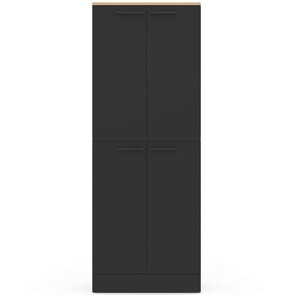 ID MARKET - Buffet haut armoire de cuisine H.160 cm ALTO 4 portes avec rangements façon hêtre et noir - large