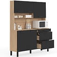 ID MARKET - Buffet casserolier de cuisine 140 cm CINA 5 portes + 3 tiroirs façon hêtre et noir - vignette