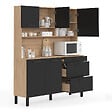 ID MARKET - Buffet casserolier de cuisine 140 cm CINA 5 portes + 3 tiroirs façon hêtre et noir - vignette