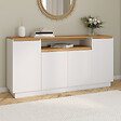 ID MARKET - Buffet 160 cm SERENA 4 portes avec niche centrale blanc et plateau effet bois - vignette
