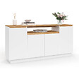 ID MARKET - Buffet 160 cm SERENA 4 portes avec niche centrale blanc et plateau effet bois - vignette