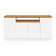 ID MARKET - Buffet 160 cm SERENA 4 portes avec niche centrale blanc et plateau effet bois - vignette