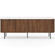 ID MARKET - Buffet bas 160 cm MARLA 4 portes effet noyer et lattes et plateau marbre blanc ALASKA - vignette