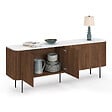 ID MARKET - Buffet bas 160 cm MARLA 4 portes effet noyer et lattes et plateau marbre blanc ALASKA - vignette