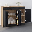 ID MARKET - Buffet bas de cuisine 110 cm ALTO avec rangements façon hêtre et noir - vignette