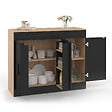ID MARKET - Buffet bas de cuisine 110 cm ALTO avec rangements façon hêtre et noir - vignette