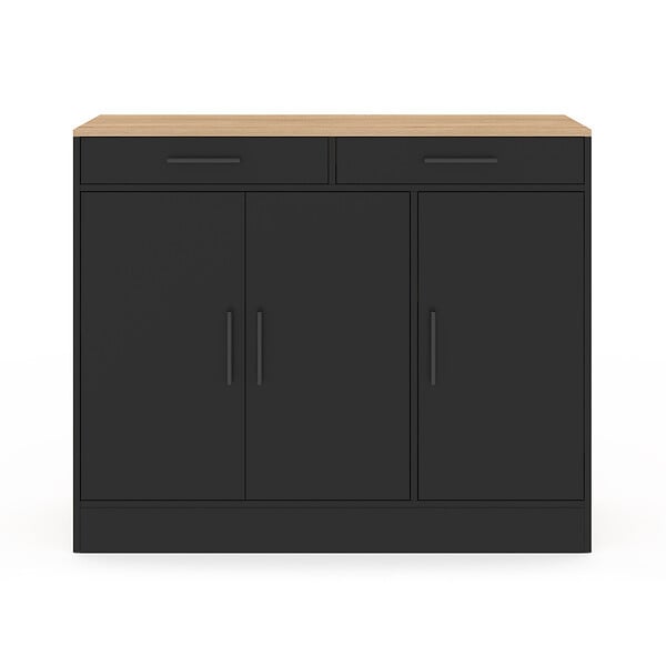 ID MARKET - Buffet bas de cuisine 110 cm ALTO avec rangements façon hêtre et noir - large