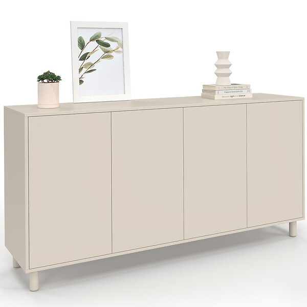 ID MARKET - Buffet 160 cm BERTILLE 4 portes bois coloris beige - large