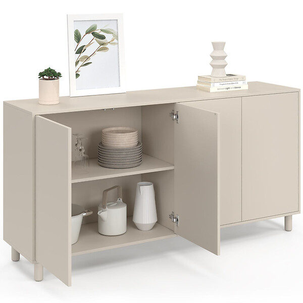 ID MARKET - Buffet 160 cm BERTILLE 4 portes bois coloris beige - large