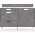 ID MARKET - Buffet bas casserolier de cuisine 120 cm CINA plan de travail H.83 cm 1 porte + 3 tiroirs blanc et effet béton - vignette