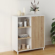 ID MARKET - Buffet d'appoint 70 cm EASY montage facile sans outils 3 étagères et 1 porte coulissante réversible blanc et bois - vignette