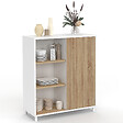 ID MARKET - Buffet d'appoint 70 cm EASY montage facile sans outils 3 étagères et 1 porte coulissante réversible blanc et bois - vignette