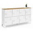 ID MARKET - Buffet casier 139 cm ESTER 8 portes en métal blanc plateau bois design industriel - vignette