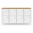ID MARKET - Buffet casier 139 cm ESTER 8 portes en métal blanc plateau bois design industriel - vignette