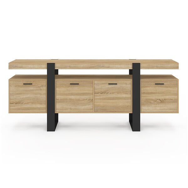 ID MARKET - Buffet enfilade 200 cm PHOENIX XXL 4 portes avec niche bois et noir - large