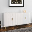 ID MARKET - Buffet 160 cm MARCEL 4 portes blanc effet lattes et finitions dorées - vignette