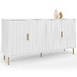 ID MARKET - Buffet 160 cm MARCEL 4 portes blanc effet lattes et finitions dorées - vignette