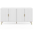 ID MARKET - Buffet 160 cm MARCEL 4 portes blanc effet lattes et finitions dorées - vignette